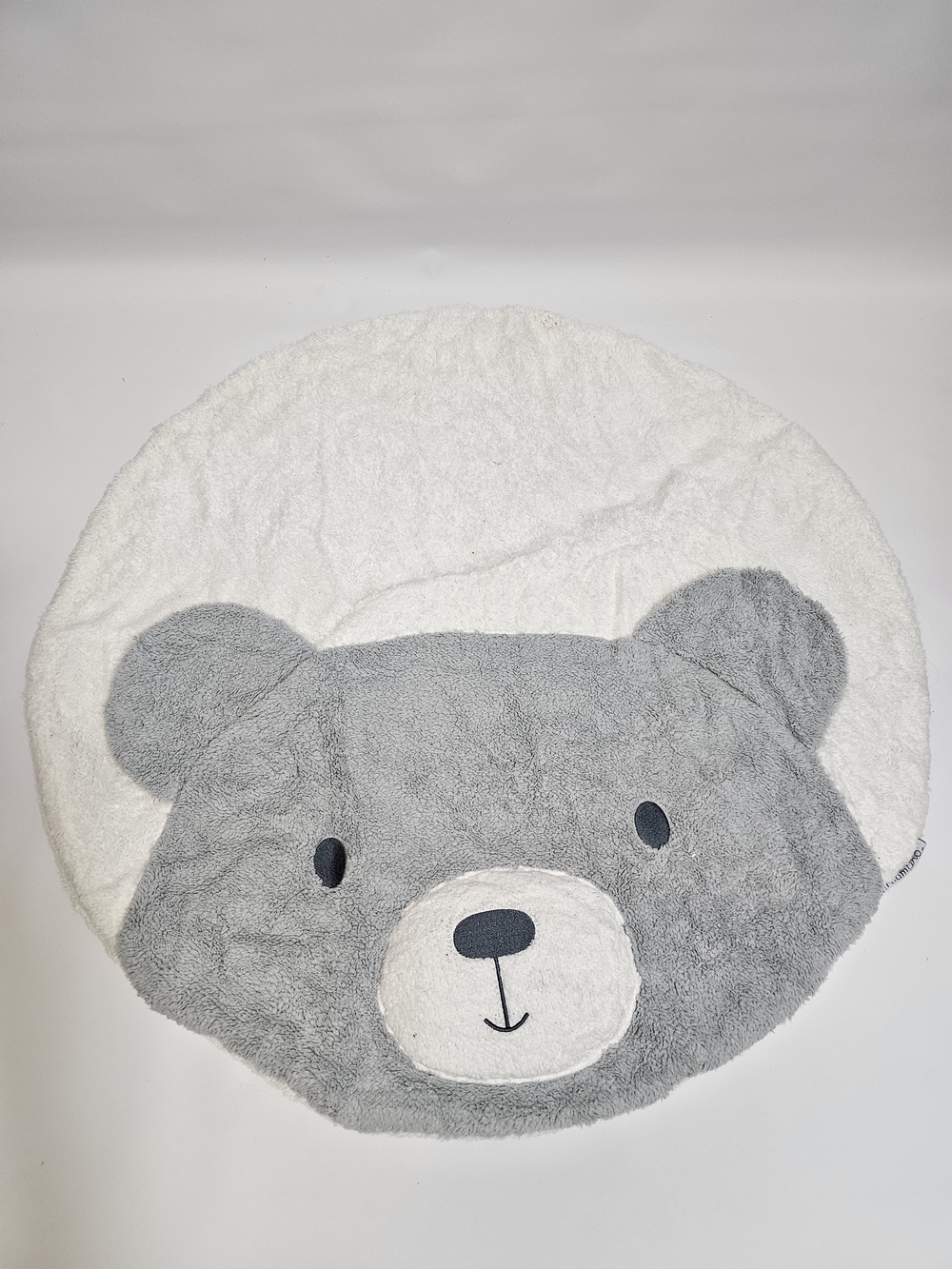 Plush Bear Round Play Mat - Gray & Cream Tummy Time 33"